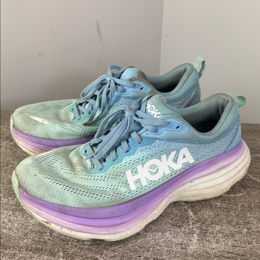 Women’s Hoka bondi 8 pink blue running gym shoe size 9.5D - Picture 3 of 6